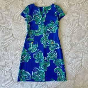 Lilly Pulitzer Layton Shift Dress— Blue Crush She Got Sole Green XXS